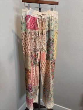Boho Patchwork Wide-Leg Pants - Cream Multi